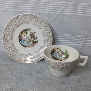 Set of 4 American Limoges Triumph China D'OR IT-S284 Teacup & Saucer Sets 22K